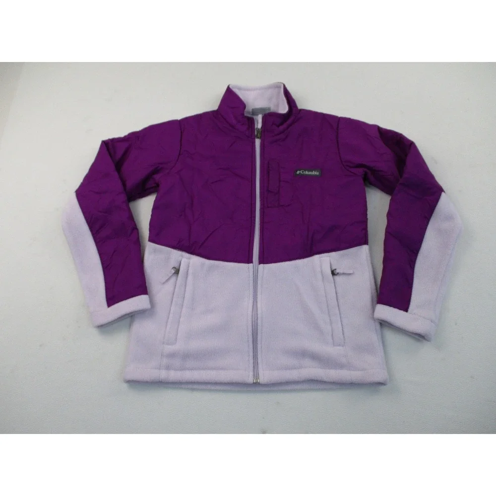 Columbia Jacket Kids Medium 10/12 Purple Hybrid Fleece Quilted Full Zip Utility